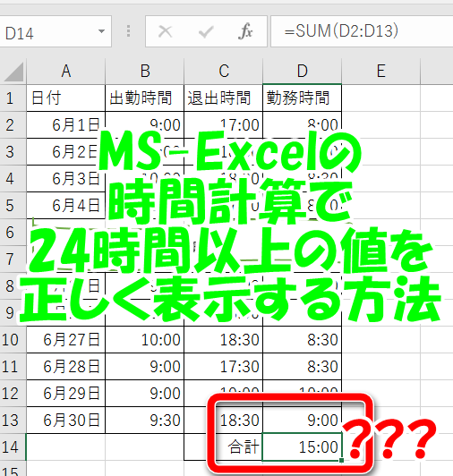 Ms Excelの時間計算で24時間以上の値を正しく表示する方法 いろいろメモ